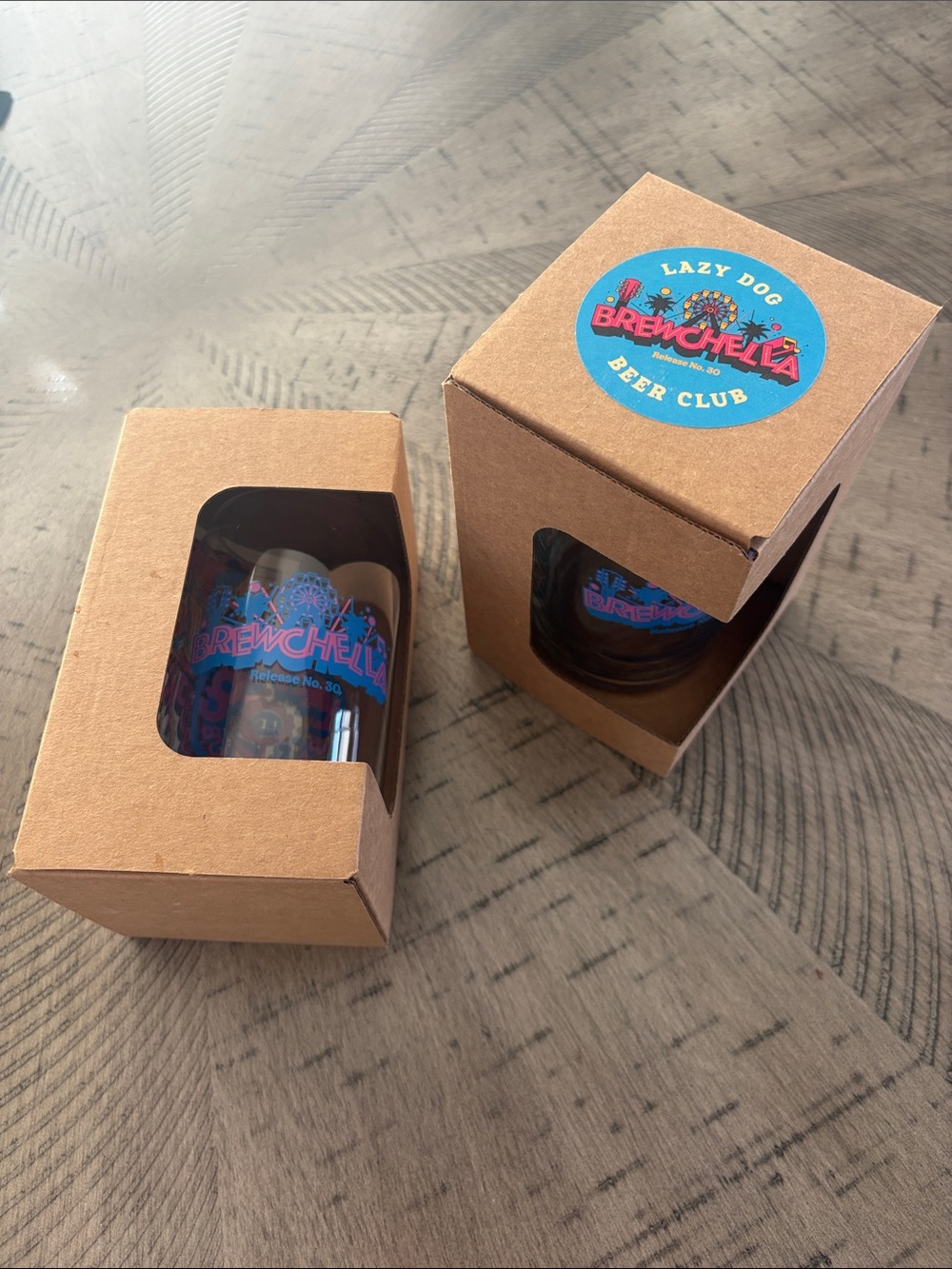 Brewchella Branded Pint Glass - Blue and Pink Accents (set of 2)